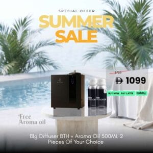 Metal aroma diffuser with 500ml oil bottles for large areas.