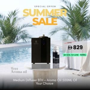 Medium metal diffuser with 800ml reservoir and aroma oil.