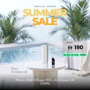 Wall-mounted plastic diffuser with BTH and AS aroma oil.