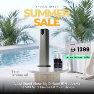 Tall aluminum pillar diffuser with 500ml aroma oil bottles.